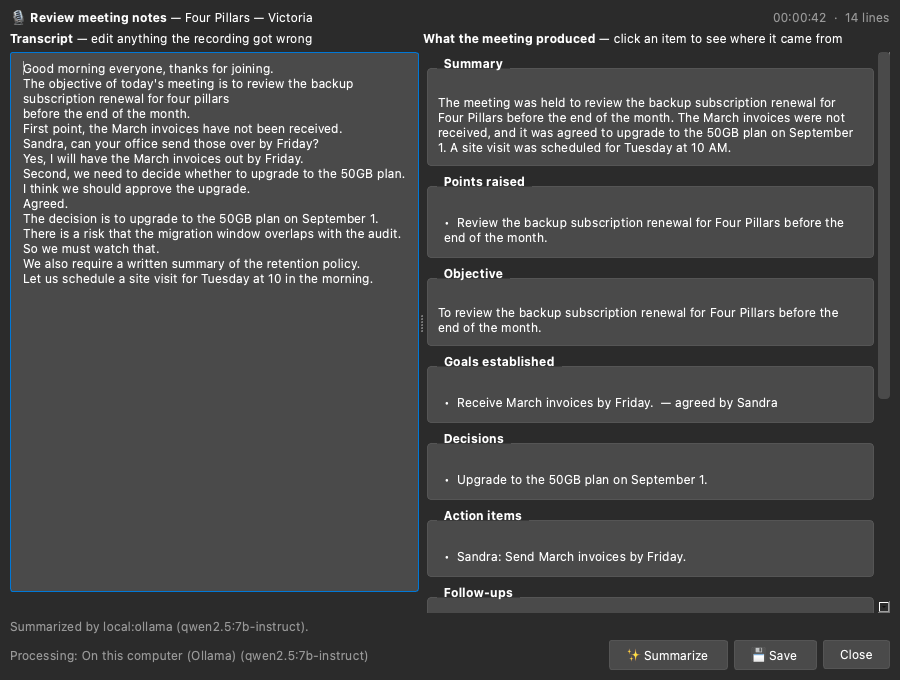 The review screen